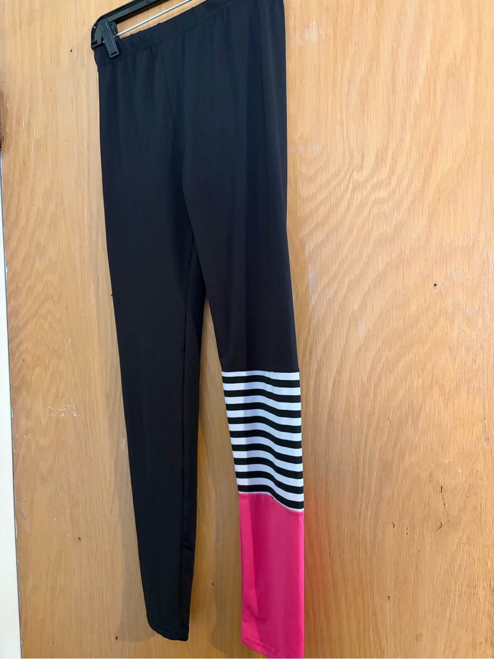 Junior Black Leggings with Pink and Striped Accent